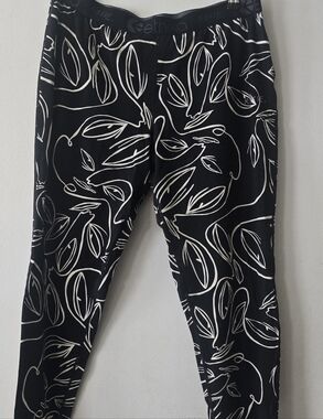 Womens Ethika Black Leggings with White Leaf Outline Print